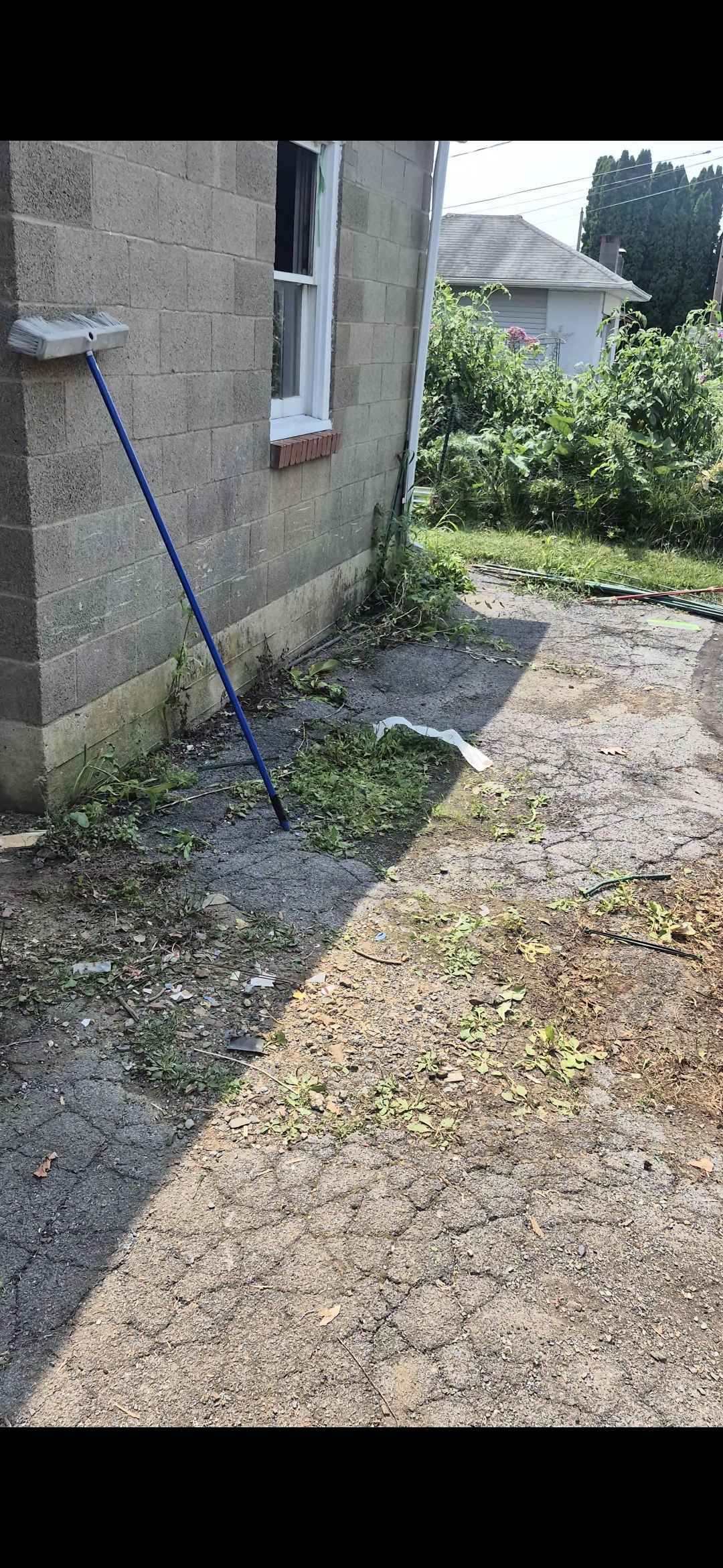 Swept concrete walkway in Nazareth, PA cleared of debris after yard cleanout